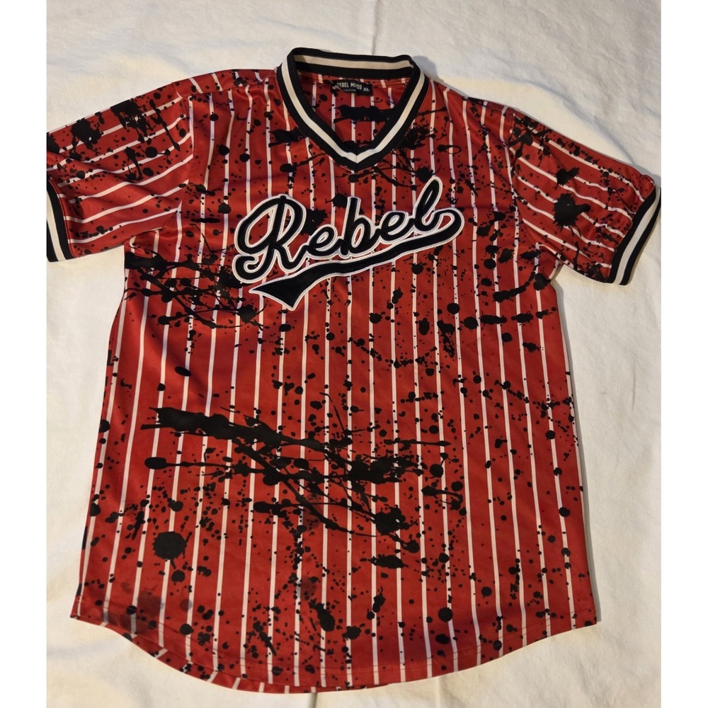 Rebel Minds Rebel Jersey Mens XL Red Paint Splatter Pinstripe Streetwear Shirt